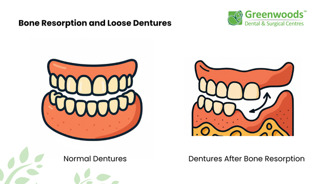 Illustration showing bone resorption and denture changes